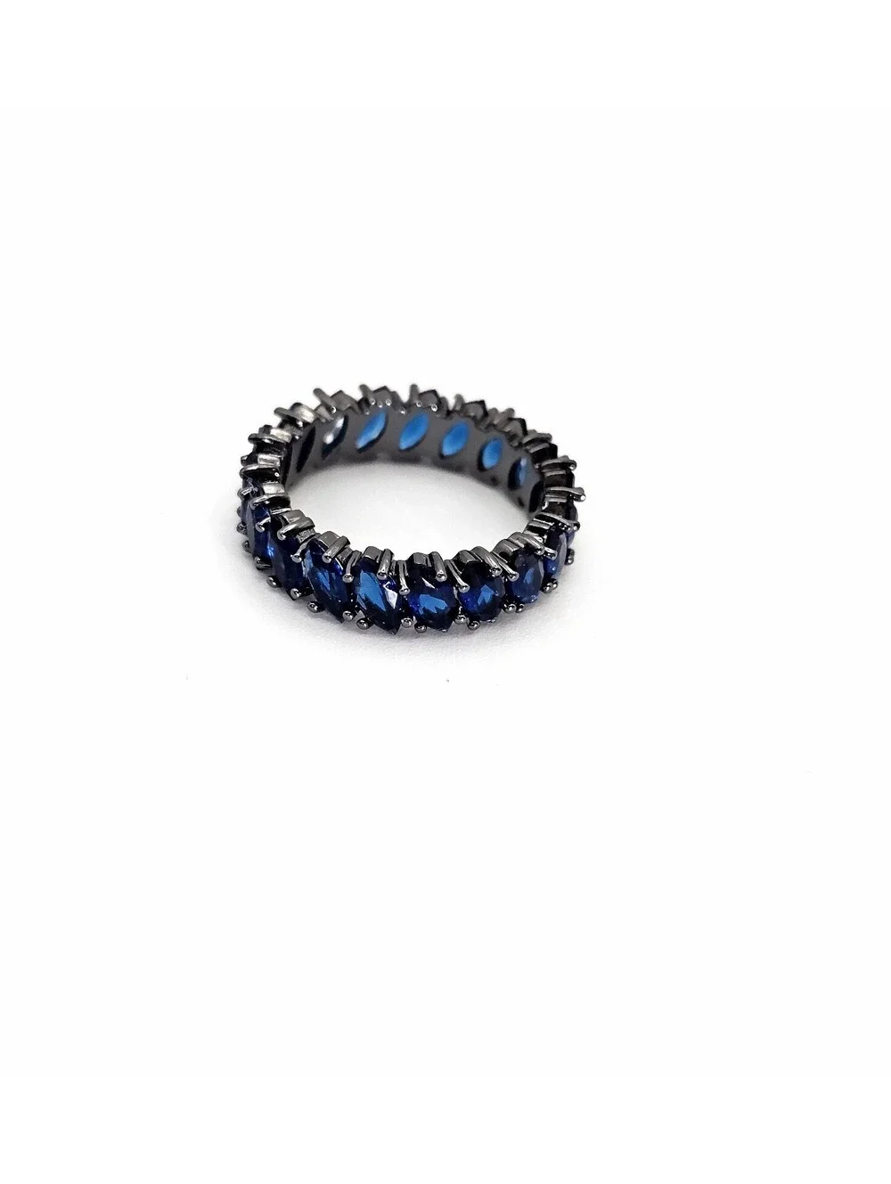 Blue Sapphire CZ Black Eternity Band Size 7